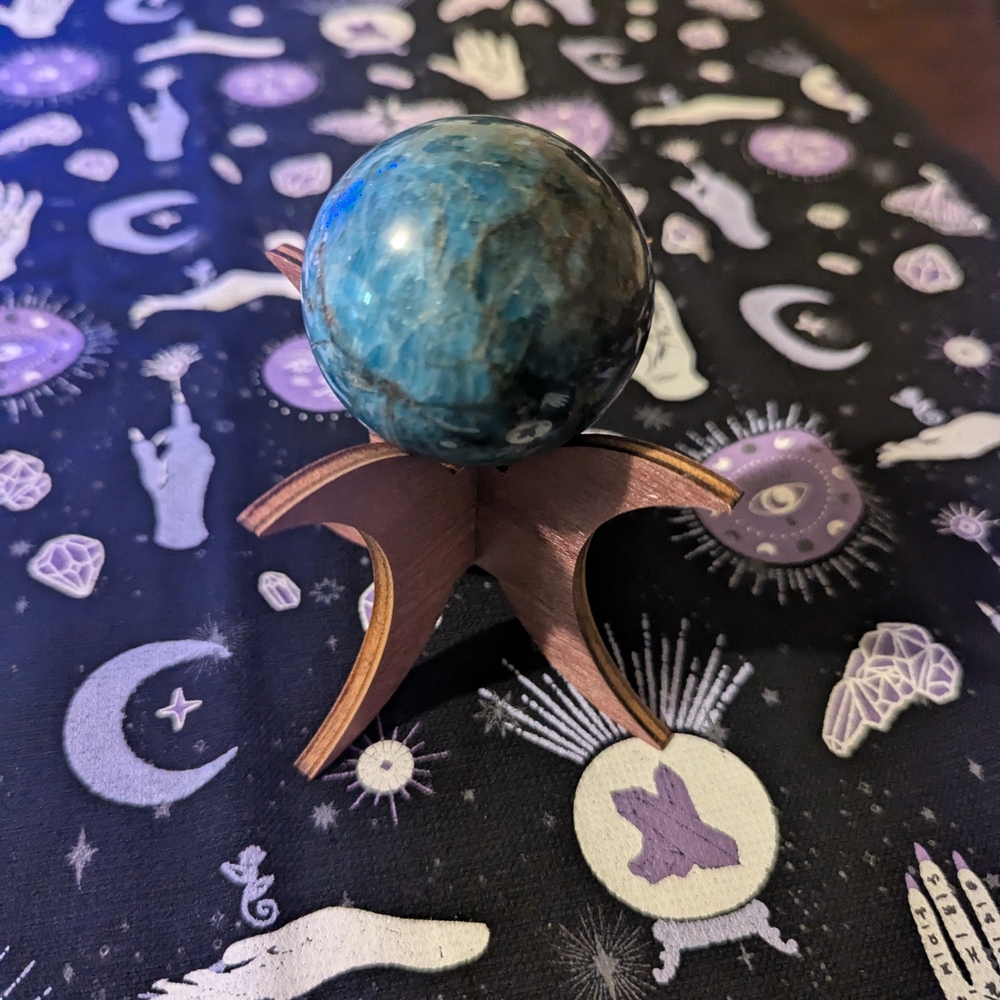 Blue Crystal Sphere with Wooden Stand